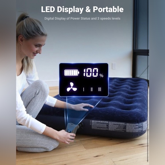 Portable Air Pump for Inflatables, Electric Air Mattress Pump with 3000mAh - Picture 4 of 7